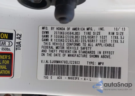 2014 Honda Cr-V Ex-L from USA, damaged, VIN 5J6RM4H78EL022803